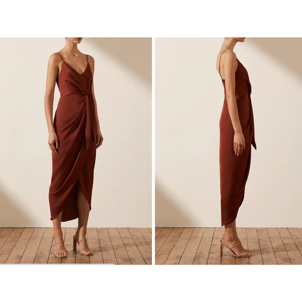 Shona Joy Luxe Tie Front Cocktail Dress Sangria Red Size‎ 4 NWT